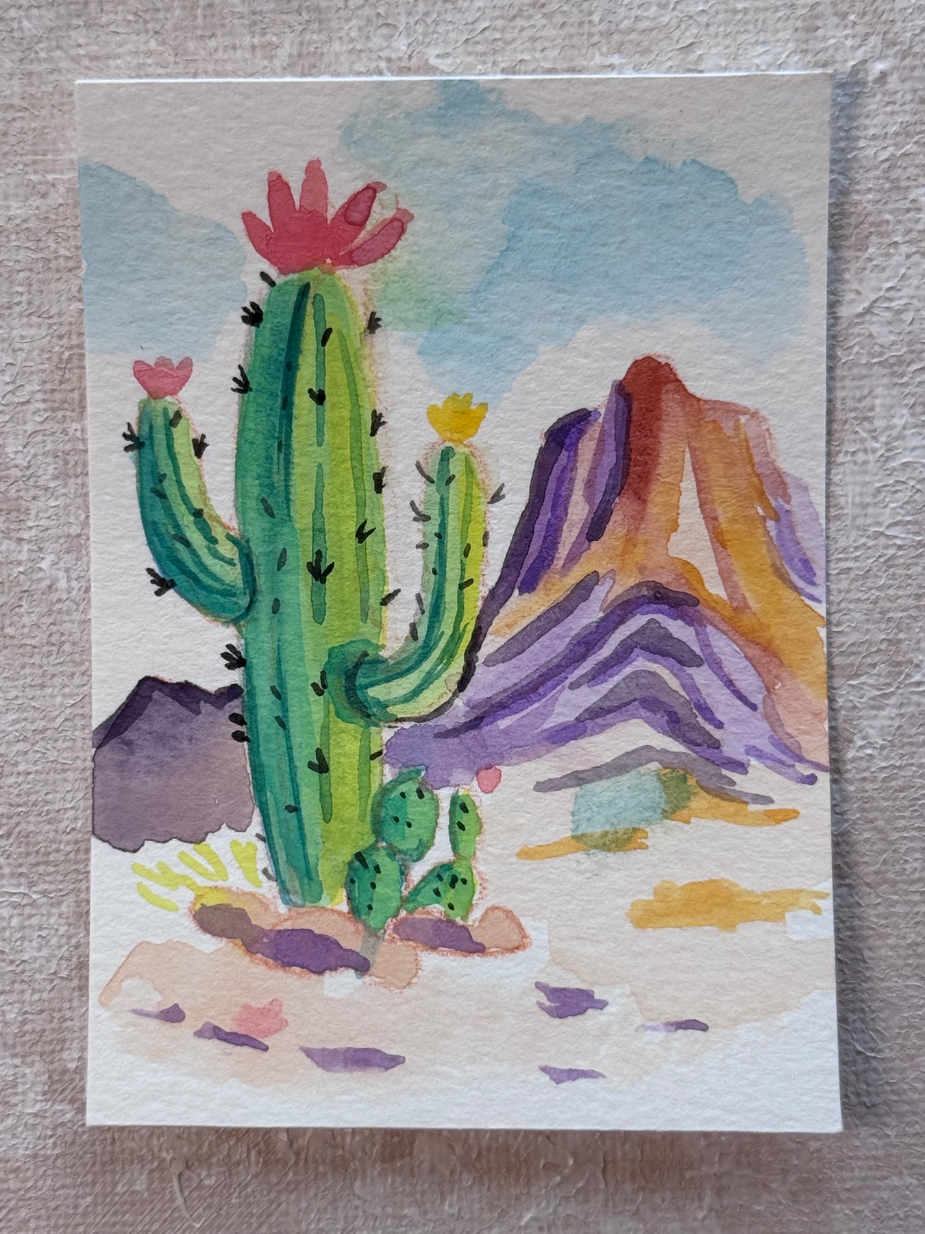 Desert cactus watercolor ACEO aceo art card