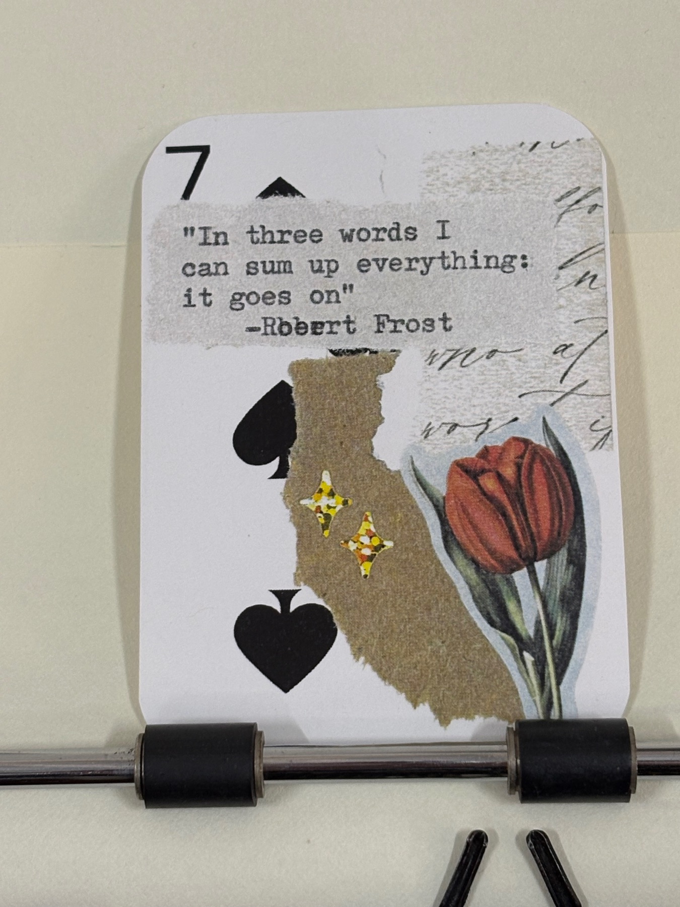 Red tulip Robert Frost quote collage print by Mazerzine aceo art card