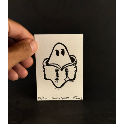Comfy Ghost aceo art card thumbnail 1