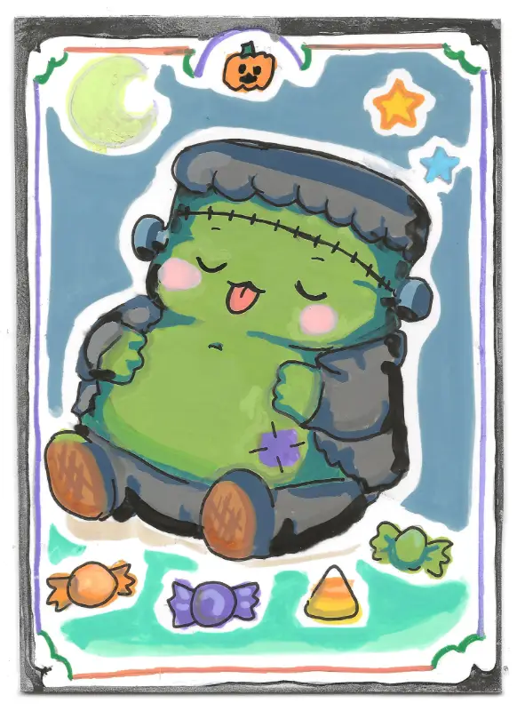 Frankenstein Candy Belly | Halloween Belly Collection | Art with Sara Rose aceo art card