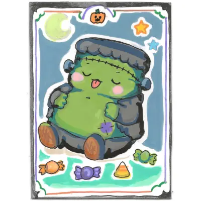 Frankenstein Candy Belly | Halloween Belly Collection | Art with Sara Rose aceo art card thumbnail 1