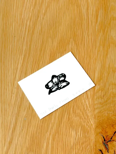 Garlic Cloves Hand-carved Rubber Stamp Block Print Mini ACEO aceo art card