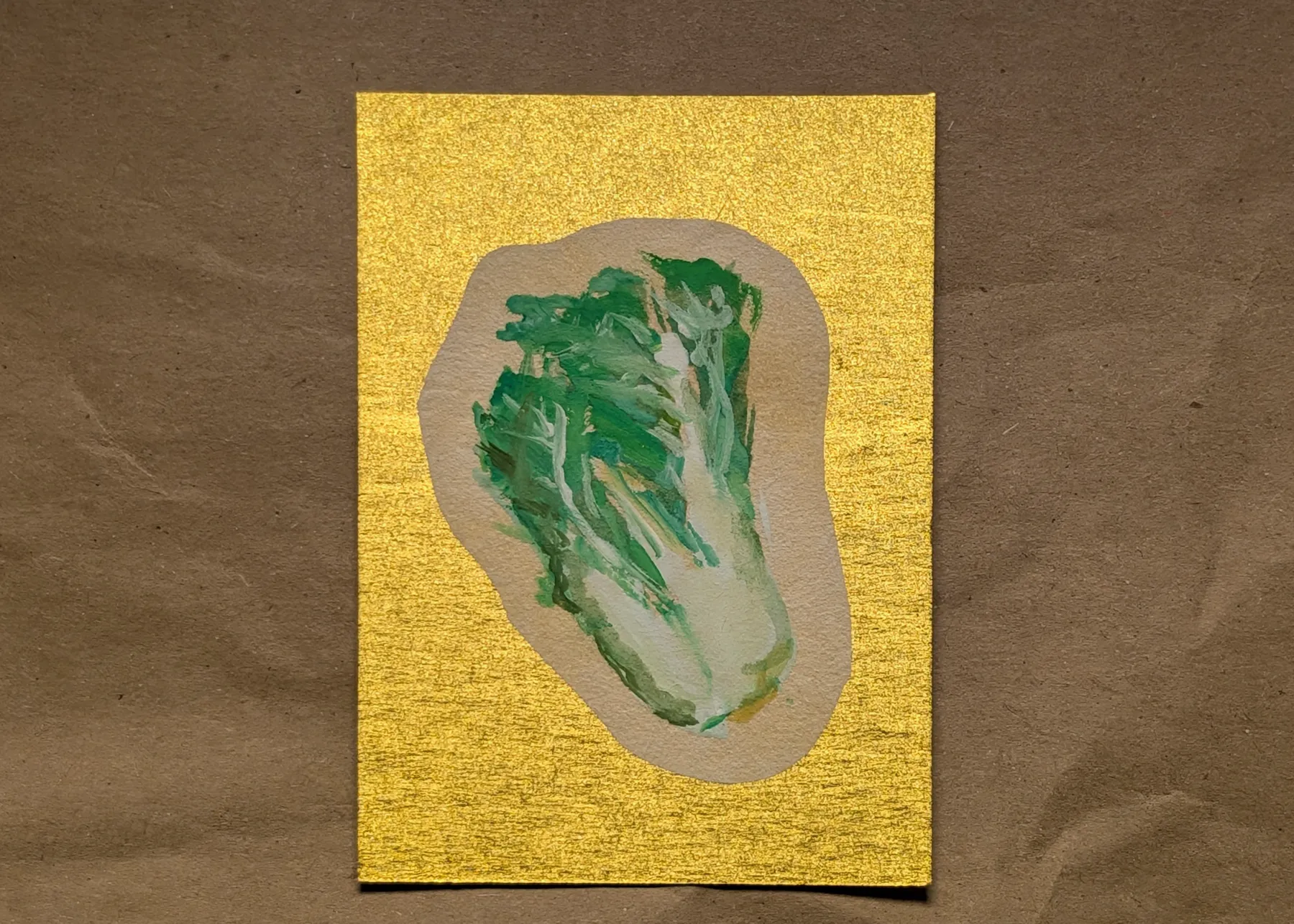 Hand Painted Lucky Cabbage - Chinese New Year on Gold Metallic Background aceo art card