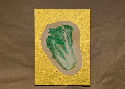 Hand Painted Lucky Cabbage - Chinese New Year on Gold Metallic Background aceo art card thumbnail 1