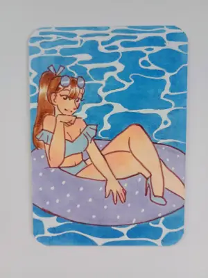 "Float" Summer Girl - Original ACEO - Alcohol Marker aceo art card thumbnail 2