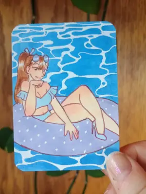"Float" Summer Girl - Original ACEO - Alcohol Marker aceo art card thumbnail 1