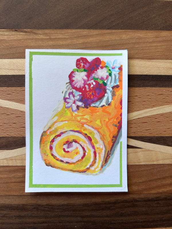 Strawberry Swiss Roll aceo art card