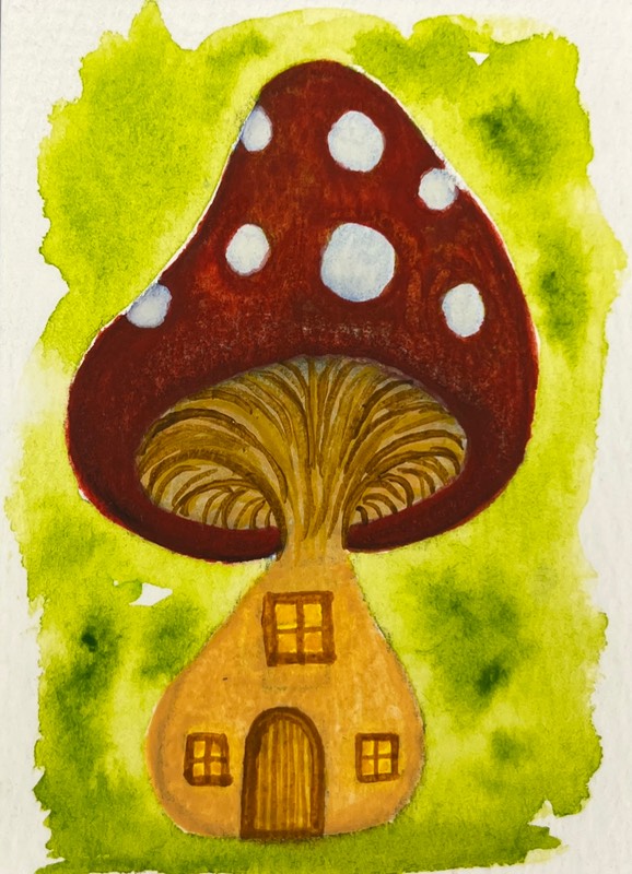 Mushroom House aceo art card