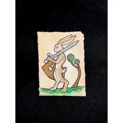 Medieval Rabbit with Sword and Shield aceo art card thumbnail 1