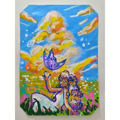 Elf in the Meadow aceo art card thumbnail 1
