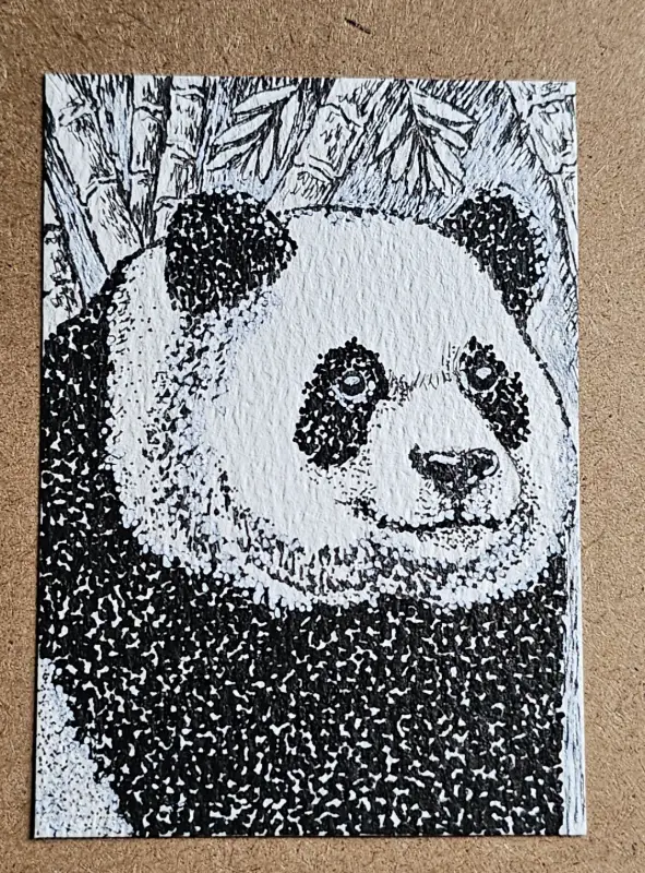 Stippled Panda aceo art card