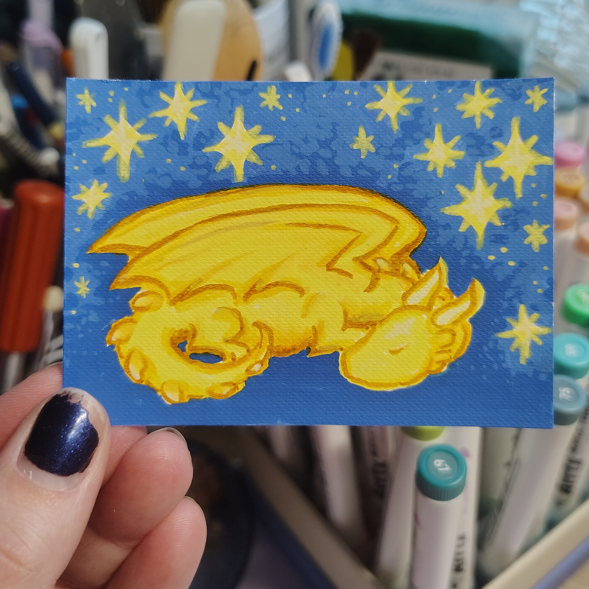 Sleepy Starlight Dragon by Mae Be Magpie aceo art card