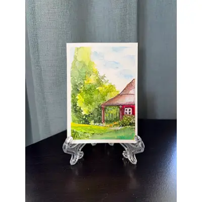 "Country Style" Original watercolor ACEO SRA OOAK Fine Art by Edie landscape miniature painting aceo art card thumbnail 2