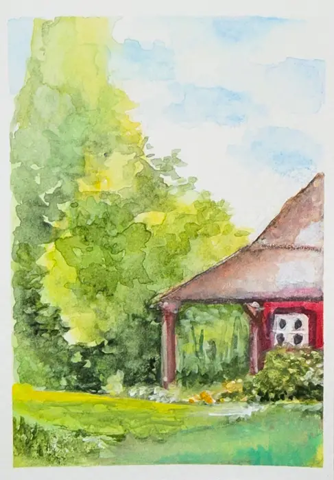 "Country Style" Original watercolor ACEO SRA OOAK Fine Art by Edie landscape miniature painting aceo art card