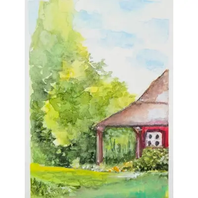 "Country Style" Original watercolor ACEO SRA OOAK Fine Art by Edie landscape miniature painting aceo art card thumbnail 1
