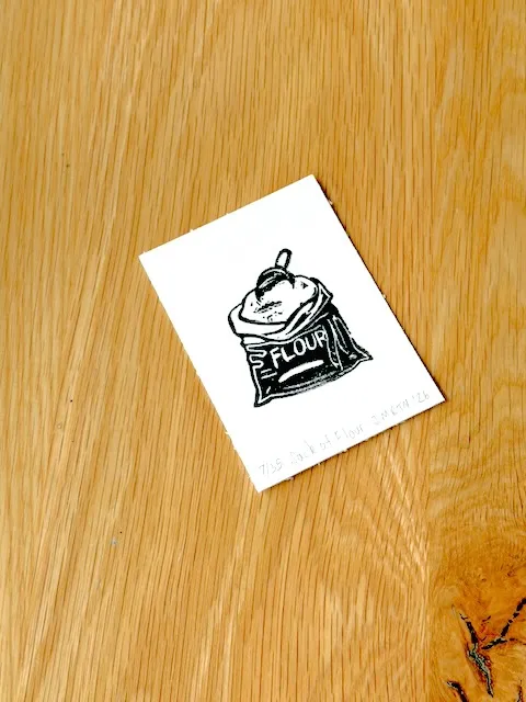 Sack of Flour Hand-carved Rubber Stamp Block Print Mini ACEO aceo art card