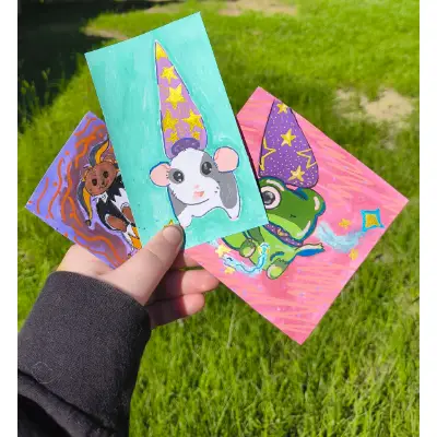 Wizard frog aceo art card thumbnail 2