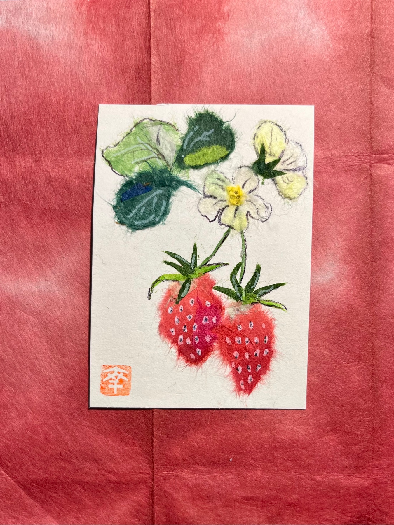 Japanese Washi art - Strawberries aceo art card