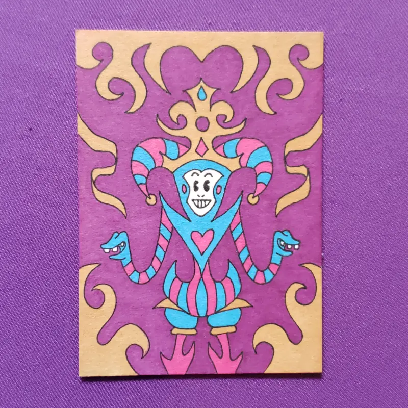 Original Fantasy Jester Creature Marker Illustration OOAK aceo art card