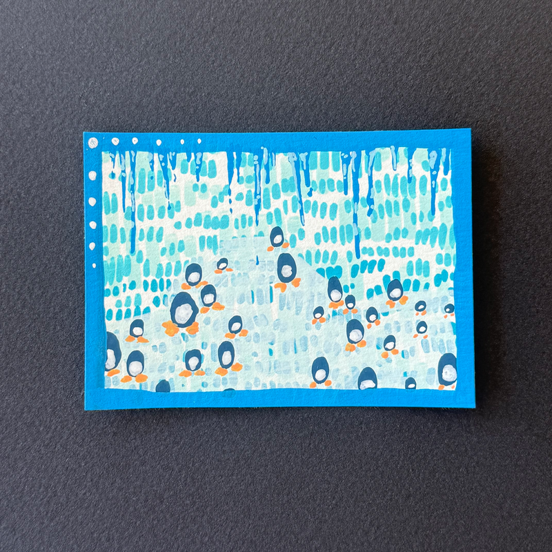 penguin island aceo art card