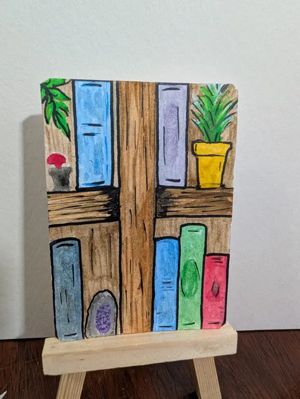 Cartoon bookcase aceo art card