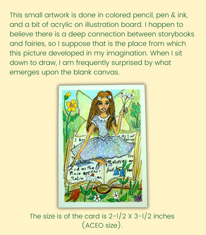 Book Fairy ACEO - Colored Pencil, Ink, and Acrylic on Illustration Board aceo art card