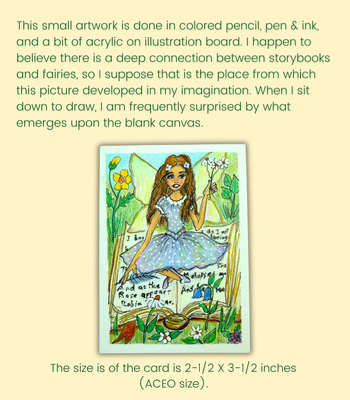 Book Fairy ACEO - Colored Pencil, Ink, and Acrylic on Illustration Board aceo art card thumbnail 1