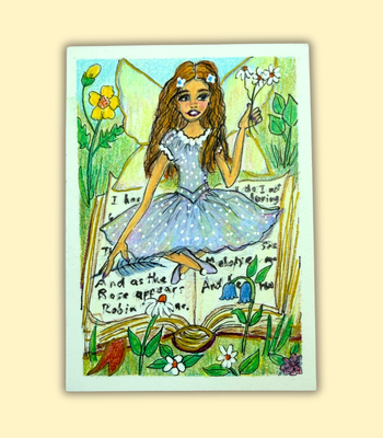 Book Fairy ACEO - Colored Pencil, Ink, and Acrylic on Illustration Board aceo art card thumbnail 2
