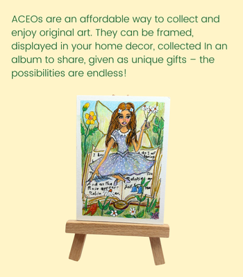 Book Fairy ACEO - Colored Pencil, Ink, and Acrylic on Illustration Board aceo art card thumbnail 3