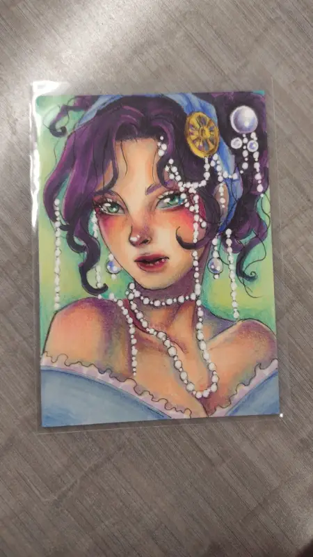 The Lady of Pearls - Original ACEO aceo art card