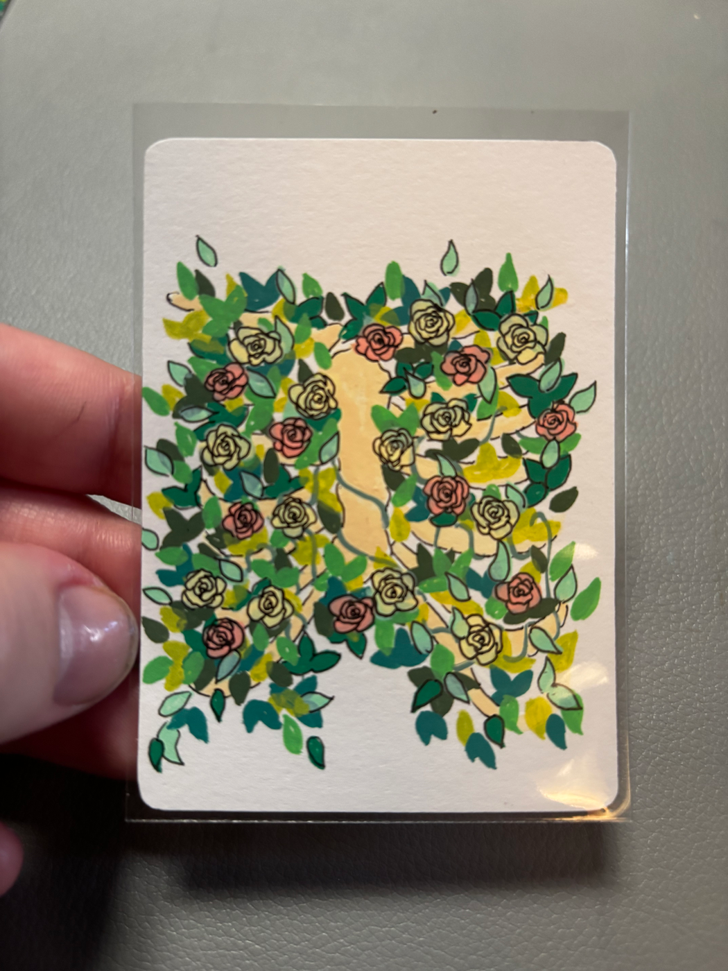 Floral Skelly 5 aceo art card