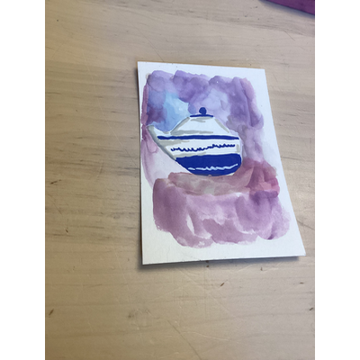 Teapot with pink and purple background aceo art card thumbnail 3