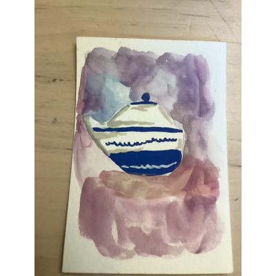 Teapot with pink and purple background aceo art card thumbnail 1
