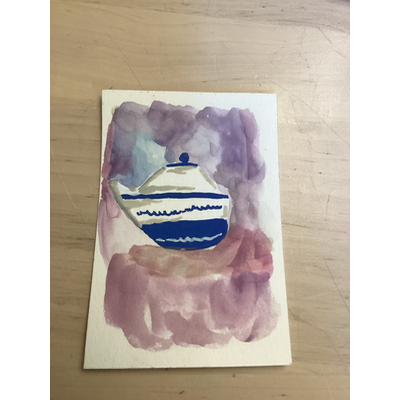 Teapot with pink and purple background aceo art card thumbnail 5