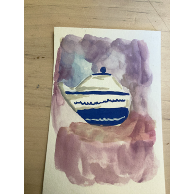 Teapot with pink and purple background aceo art card thumbnail 2