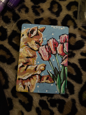 Cat With Tulips aceo art card thumbnail 1