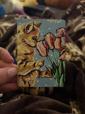 Cat With Tulips aceo art card thumbnail 2