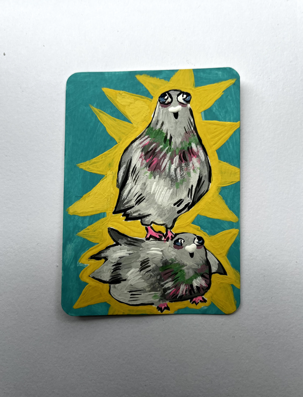 ACEO Original kb.creations Signed pigeon Illustration acryllic aceo art card