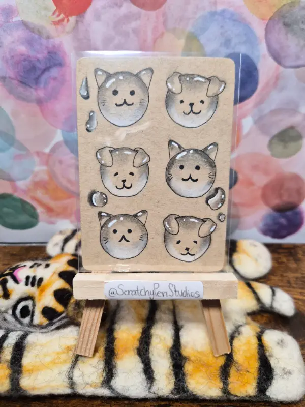 "Familiar Friends" Cats n' Dogs aceo art card