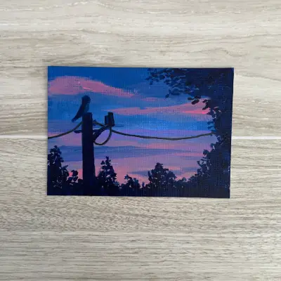 Evening Visitor | ACEO Original Acrylic Painting Art Card aceo art card thumbnail 1