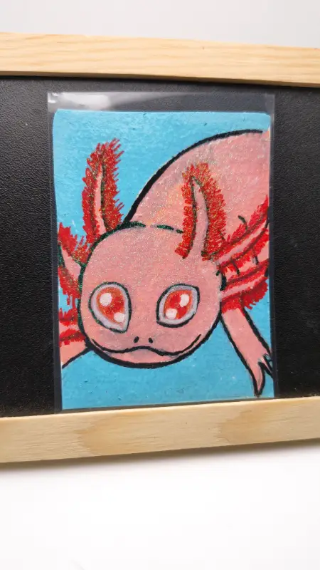 ACEO original Acrylic Marker Axolotl #1/5 by Critter Creatives- Glittery aceo art card