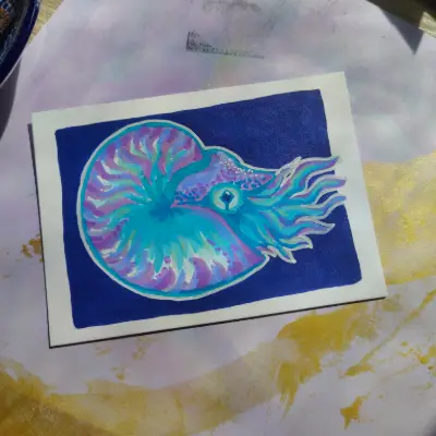 Purple and teal Nautilus, by Mae Be Magpie aceo art card thumbnail 2