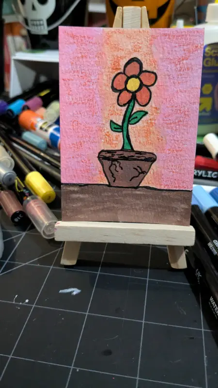 A flower and her pot aceo art card