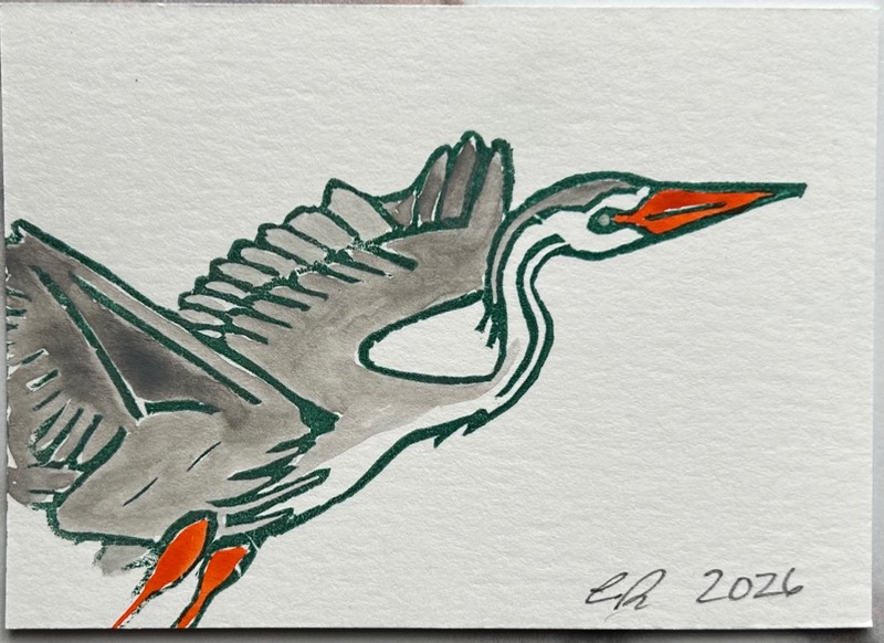 Blue Heron aceo art card