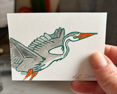 Blue Heron aceo art card thumbnail 2