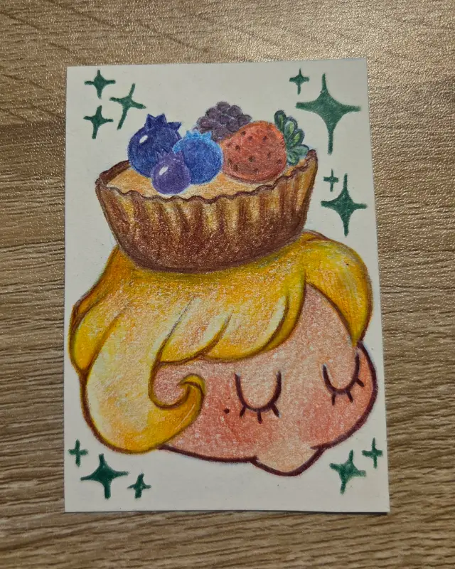 Cute Color Pencil Fruit Tart Girl "Dessert Girlies" Series aceo art card