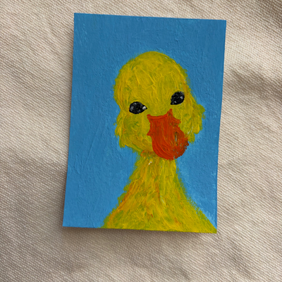 Original ACEO Acrylic Yellow Duck Abstract Animal Bird aceo art card thumbnail 2