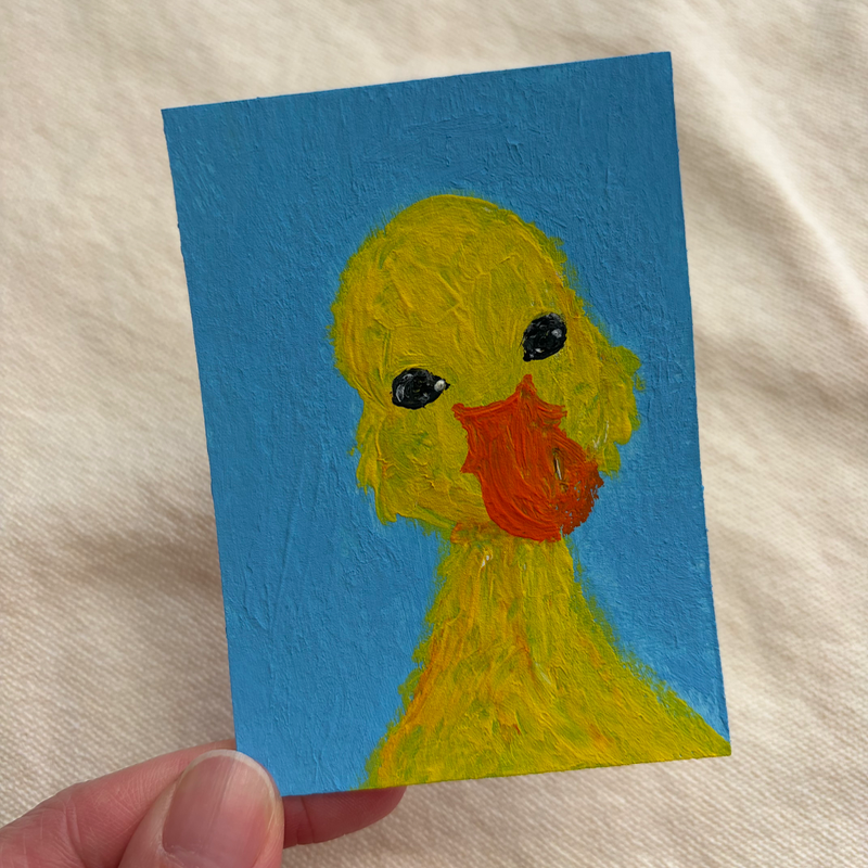 Original ACEO Acrylic Yellow Duck Abstract Animal Bird aceo art card