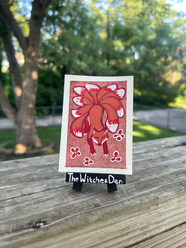 Kitsune in Red aceo art card