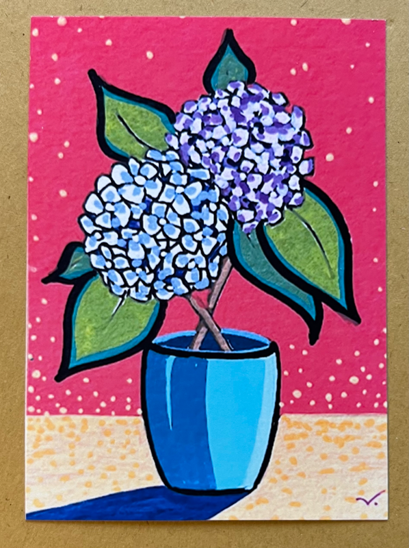 Modern Vase with Flowers -Hydrangeas Acrylic on Paper by The Art Auditor aceo art card